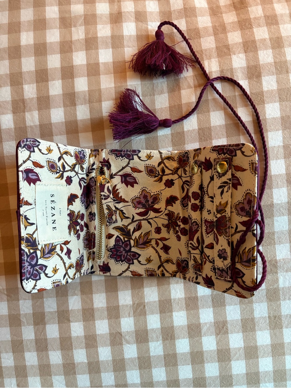 Sézane - Floral Jewelry Roll in Burgundy and Cream